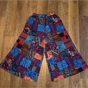 Colorful Patchwork Wide-Leg Pants
